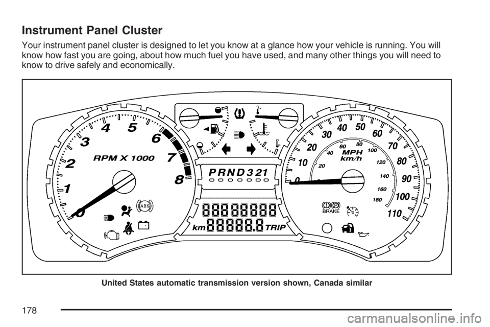 GMC CANYON 2007  Owners Manual Instrument Panel Cluster
Your instrument panel cluster is designed to let you know at a glance how your vehicle is running. You will
know how fast you are going, about how much fuel you have used, and