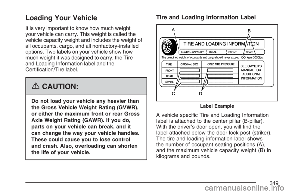 GMC ENVOY 2007  Owners Manual Loading Your Vehicle
It is very important to know how much weight
your vehicle can carry. This weight is called the
vehicle capacity weight and includes the weight of
all occupants, cargo, and all non