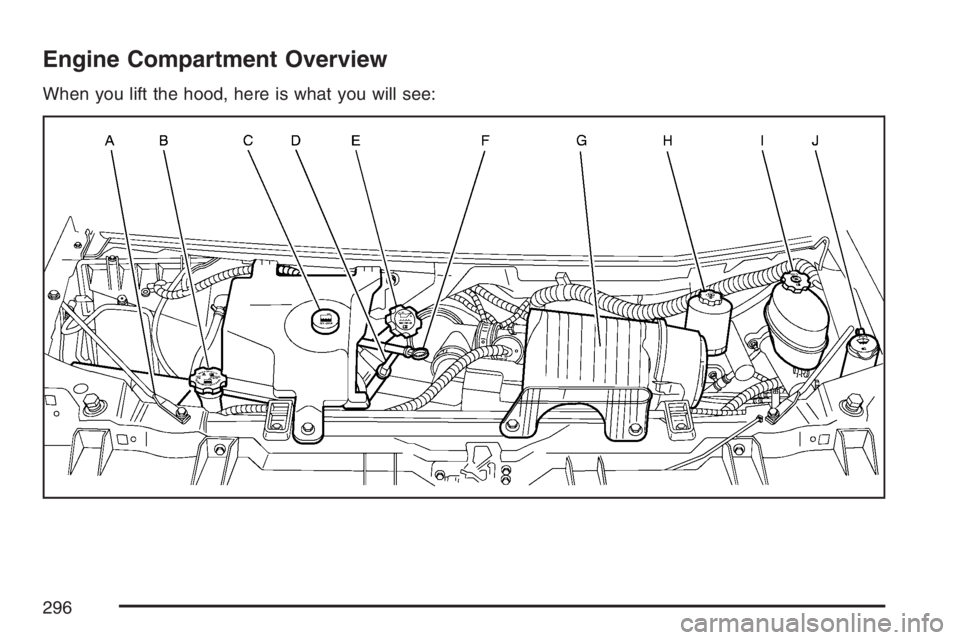 GMC SAVANA 2007  Owners Manual Engine Compartment Overview
When you lift the hood, here is what you will see:
296 