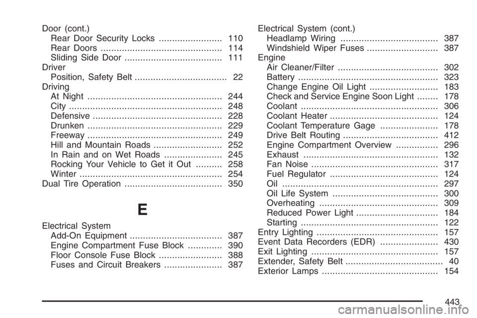 GMC SAVANA 2007  Owners Manual Door (cont.)
Rear Door Security Locks........................ 110
Rear Doors.............................................. 114
Sliding Side Door..................................... 111
Driver
Positio