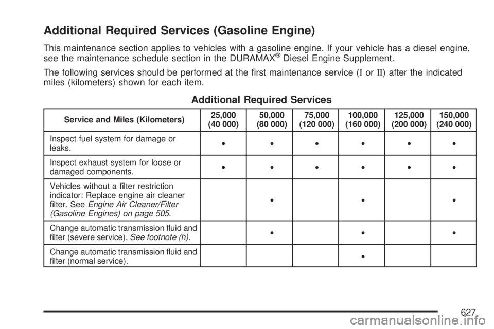 GMC SIERRA 2007  Owners Manual Additional Required Services (Gasoline Engine)
This maintenance section applies to vehicles with a gasoline engine. If your vehicle has a diesel engine,
see the maintenance schedule section in the DUR