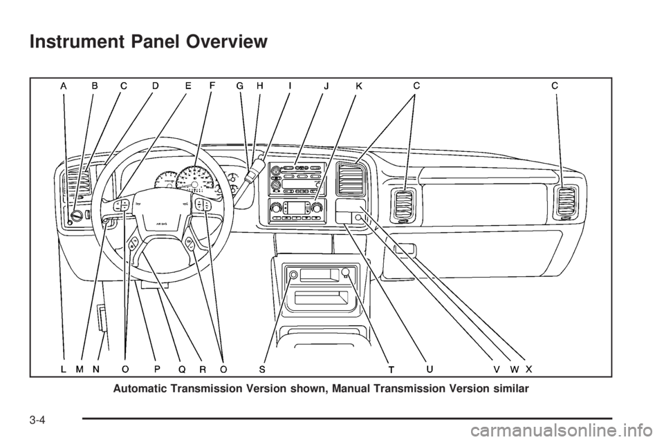 GMC SIERRA 2006  Owners Manual Instrument Panel Overview
Automatic Transmission Version shown, Manual Transmission Version similar
3-4 