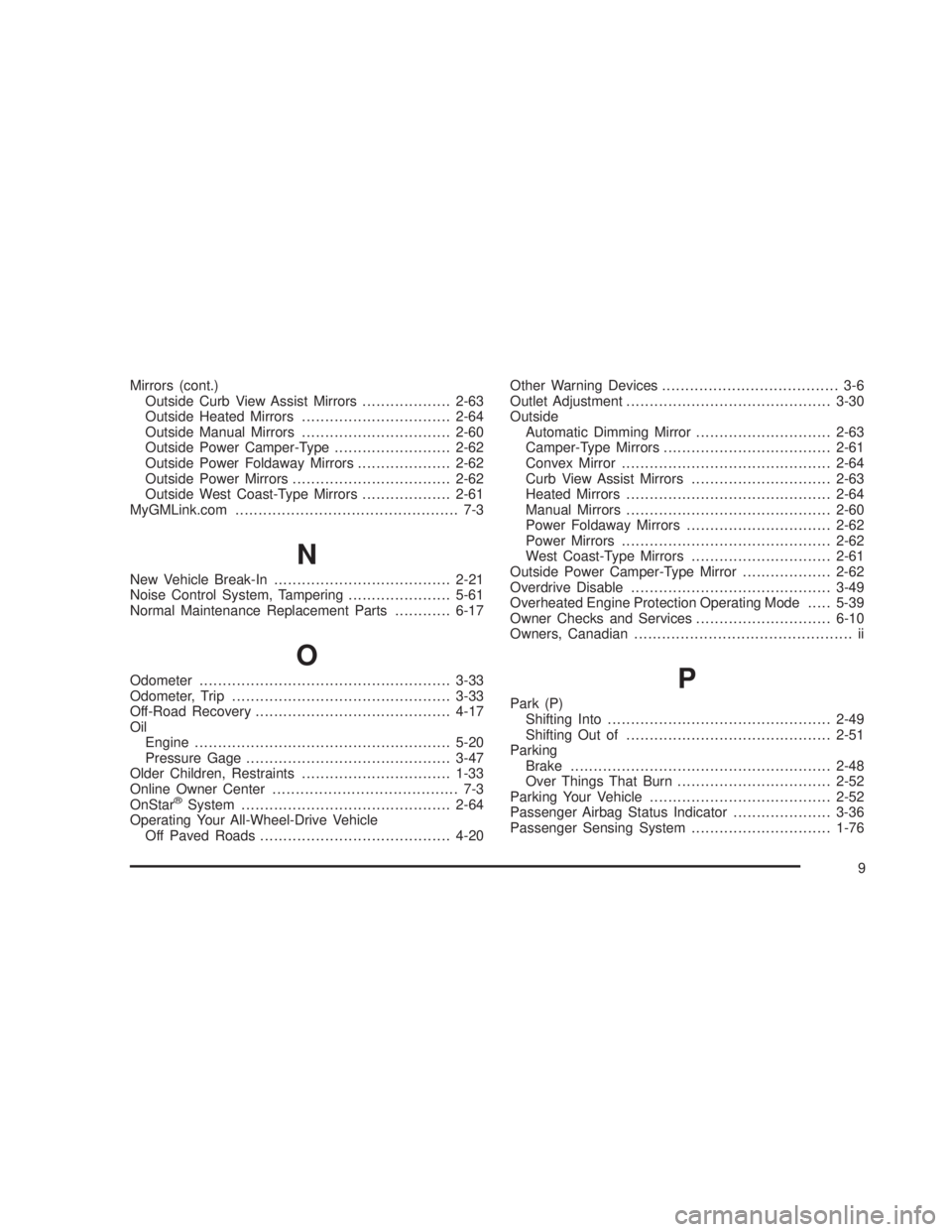 GMC SIERRA 2005 Repair Manual Mirrors (cont.)
Outside Curb View Assist Mirrors...................2-63
Outside Heated Mirrors................................2-64
Outside Manual Mirrors................................2-60
Outside Po
