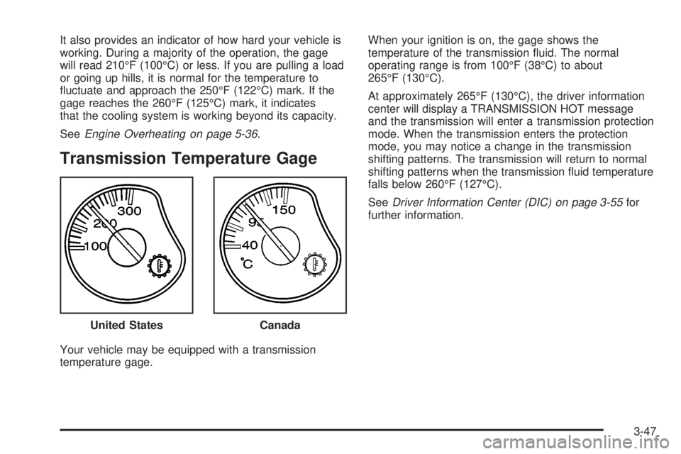 GMC SIERRA 2004 User Guide It also provides an indicator of how hard your vehicle is
working. During a majority of the operation, the gage
will read 210ÉF (100ÉC) or less. If you are pulling a load
or going up hills, it is no GMC SIERRA 2004 User Guide It also provides an indicator of how hard your vehicle is
working. During a majority of the operation, the gage
will read 210ÉF (100ÉC) or less. If you are pulling a load
or going up hills, it is no