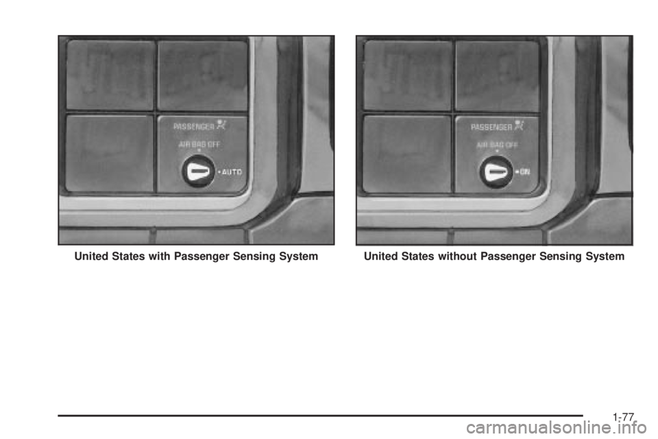 GMC SIERRA 2004 Manual Online United States with Passenger Sensing SystemUnited States without Passenger Sensing System
1-77 