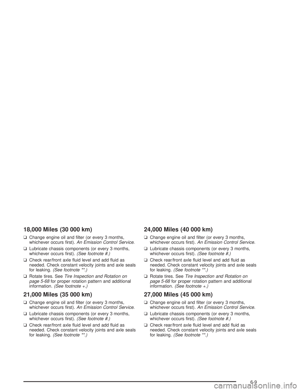 GMC SONOMA 2004  Owners Manual 18,000 Miles (30 000 km)
❑Change engine oil and ﬁlter (or every 3 months,
whichever occurs ﬁrst).An Emission Control Service.
❑Lubricate chassis components (or every 3 months,
whichever occurs