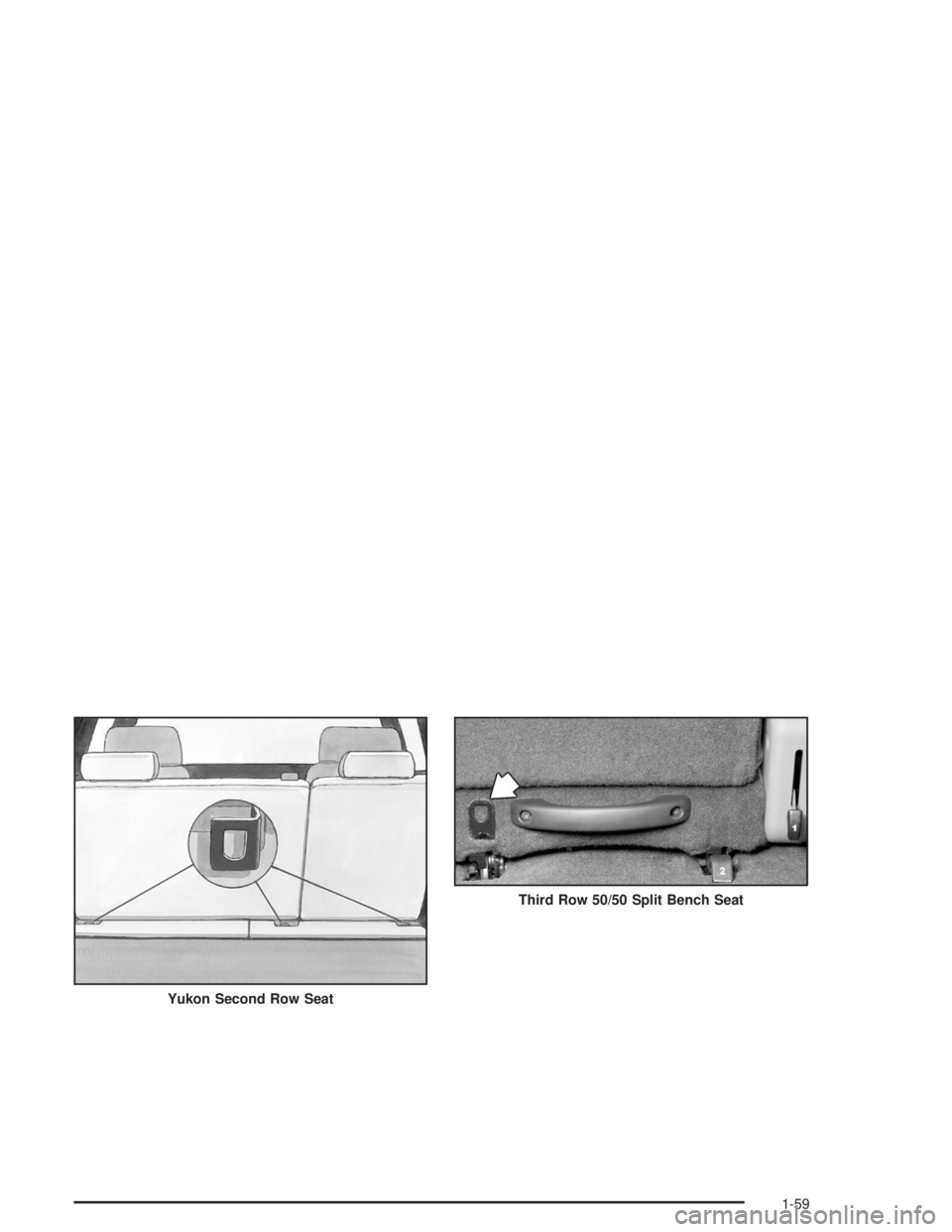 GMC YUKON 2004 Repair Manual Yukon Second Row Seat
Third Row 50/50 Split Bench Seat
1-59 