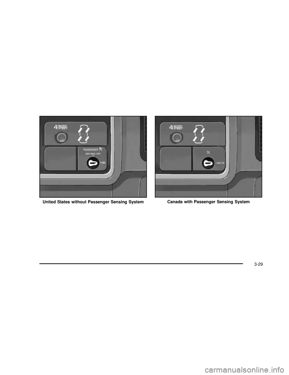 GMC SIERRA 2003  Owners Manual United States without Passenger Sensing SystemCanada with Passenger Sensing System
3-29
2003 - Sierra Denali 