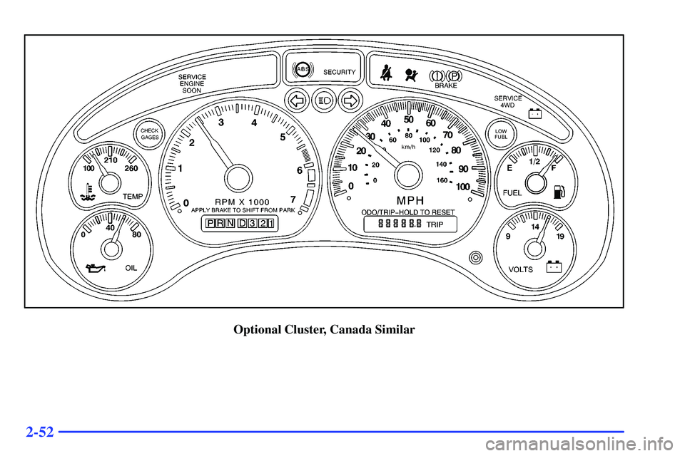 GMC SONOMA 2000 Owners Manual 2-52
Optional Cluster, Canada Similar GMC SONOMA 2000 Owners Manual 2-52
Optional Cluster, Canada Similar