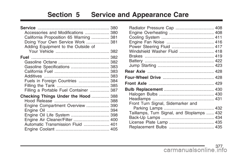 GMC ENVOY DENALI 2007 Owners Manual Service........................................................ 380
Accessories and Modi�cations................... 380
California Proposition 65 Warning.............. 381
Doing Your Own Service Work.