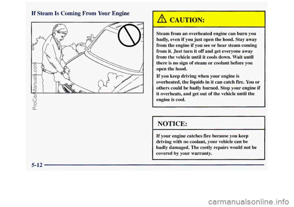 GMC SAVANA 1998 Owners Manual If Steam Is Coming From Your Engine
Steam from an overheated engine can burn you
badly, even if you just open the hood. Stay away
from the engine if you see or hear steam com GMC SAVANA 1998 Owners Manual If Steam Is Coming From Your Engine
Steam from an overheated engine can burn you
badly, even if you just open the hood. Stay away
from the engine if you see or hear steam com