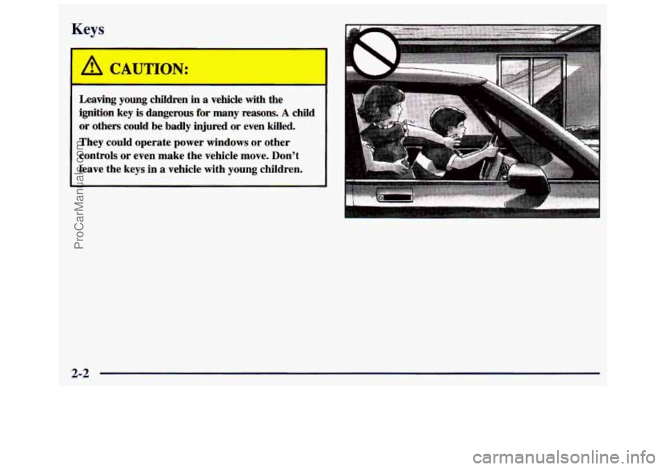 GMC SAVANA 1998  Owners Manual Keys 
Leaving  young  children  in a vehicle  with  the 
ignition  key 
is dangerous  for  many reasons. A child 
or  others  could  be  badly  injured  or  even  killed. 
They  could  operate  power 