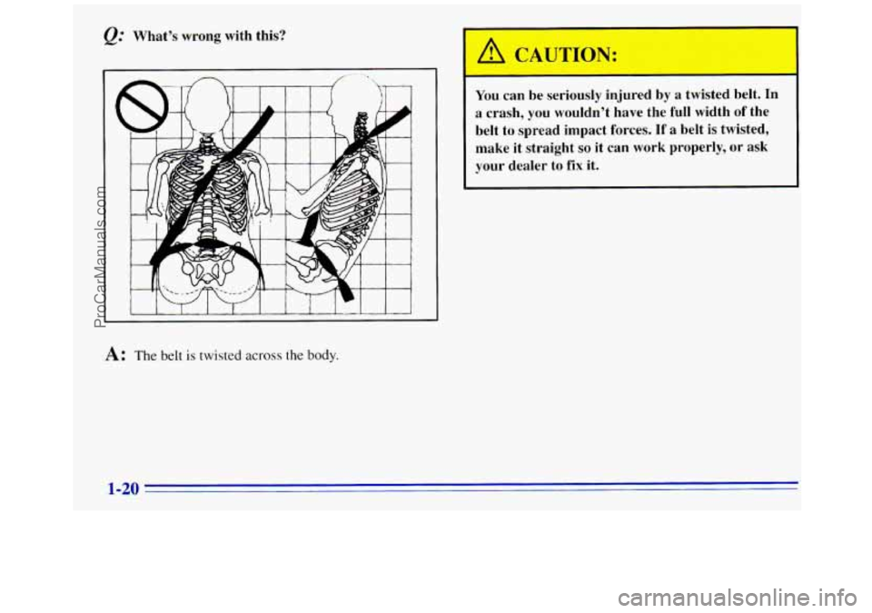 GMC SAVANA 1996 Owners Manual What’s wrong with this? You can be seriously injured by a twisted belt.
In
a crash, you wouldn’t have the full width of the
belt to spread impact forces.
If a belt is twis GMC SAVANA 1996 Owners Manual What’s wrong with this? You can be seriously injured by a twisted belt.
In
a crash, you wouldn’t have the full width of the
belt to spread impact forces.
If a belt is twis