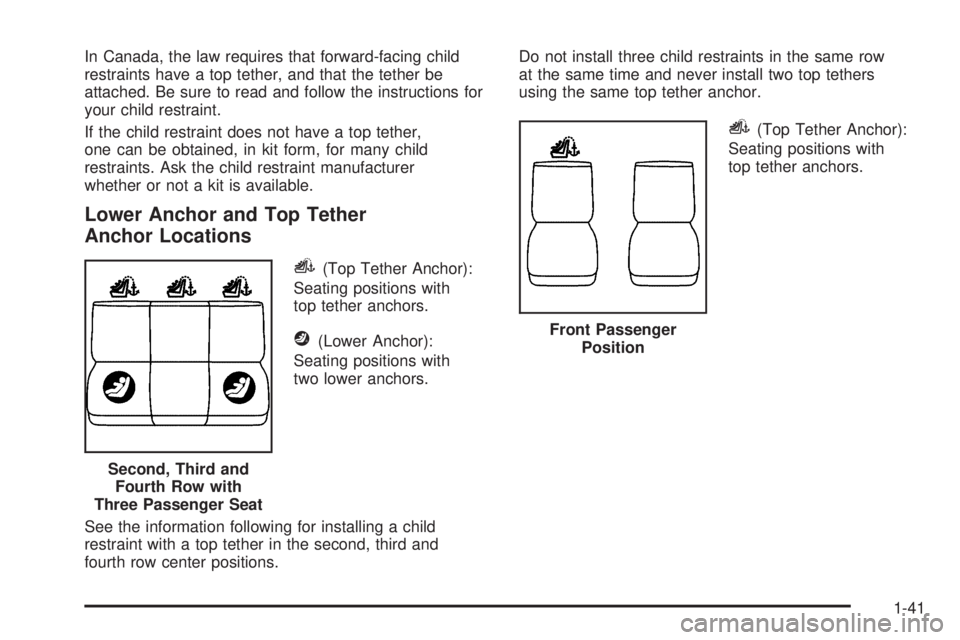 GMC SAVANA PASSENGER 2008 Service Manual In Canada, the law requires that forward-facing child
restraints have a top tether, and that the tether be
attached. Be sure to read and follow the instructions for
your child restraint.
If the child GMC SAVANA PASSENGER 2008 Service Manual In Canada, the law requires that forward-facing child
restraints have a top tether, and that the tether be
attached. Be sure to read and follow the instructions for
your child restraint.
If the child