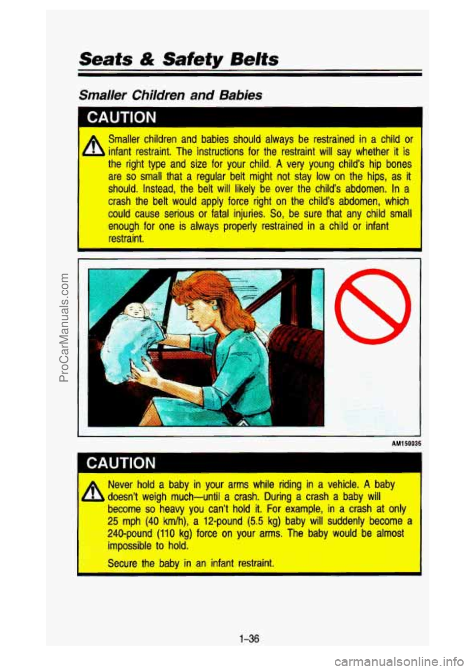 GMC SIERRA 1993 Service Manual Seats & Safety Belts
Smaiier Children and Babies
I CAUTION
Smaller children and babies should always be restrained in a child or
infant restraint. The instructions for the restrai GMC SIERRA 1993 Service Manual Seats & Safety Belts
Smaiier Children and Babies
I CAUTION
Smaller children and babies should always be restrained in a child or
infant restraint. The instructions for the restrai
