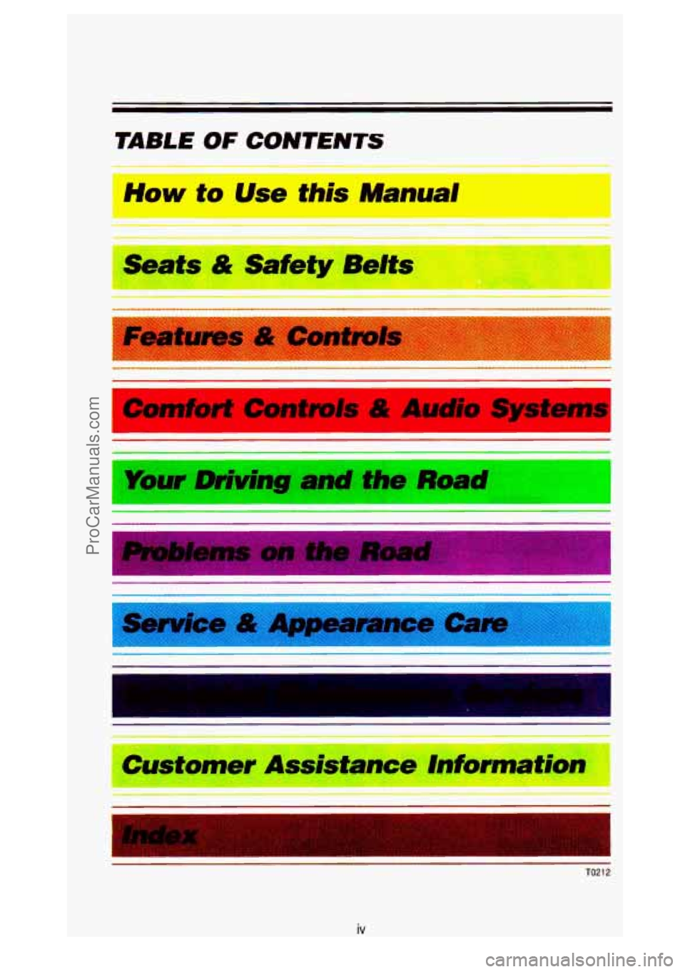 GMC SIERRA 1993  Owners Manual TABLE OF CONT€NTS 
How to Use this Manual 1 
Seat3 Safety Belts 
Features A Control: 
Comfort Contmls & Audio Systems 
Your Driving and the Road 
I 
Service dl Appearance 
$6 -ustomer Assistance  ln