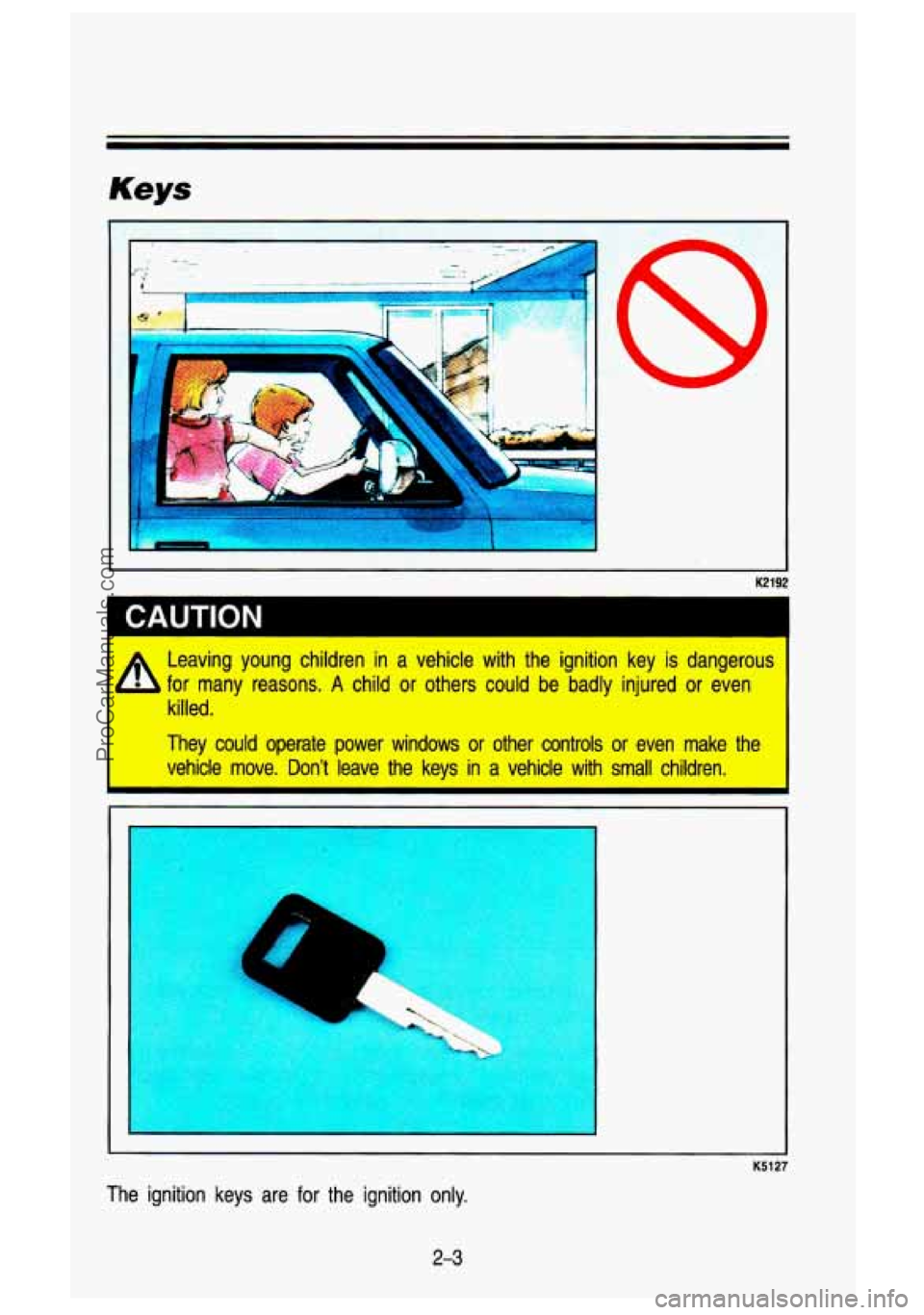 GMC SIERRA 1993 Manual PDF Keys
x
I
I
K2192
1 CAUTION
Leaving young children in a vehicle with the ignition key is dangerous
killed.
They could operate power windows or other controls or even mak\
e th GMC SIERRA 1993 Manual PDF Keys
x
I
I
K2192
1 CAUTION
Leaving young children in a vehicle with the ignition key is dangerous
killed.
They could operate power windows or other controls or even mak\
e th