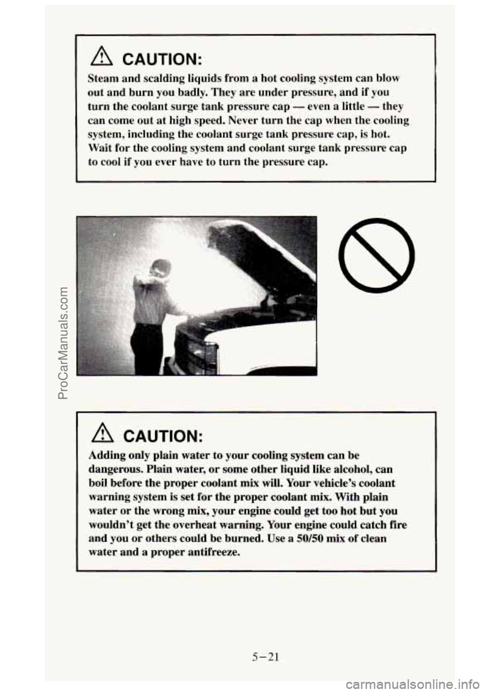 GMC SIERRA 1995  Owners Manual A CAUTION: 
Steam and scalding  liquids from a hot cooling  system  can  blow 
out  and  burn  you  badly.  They are under  pressure, and 
if you 
turn  the coolant surge  tank pressure  cap 
- even a