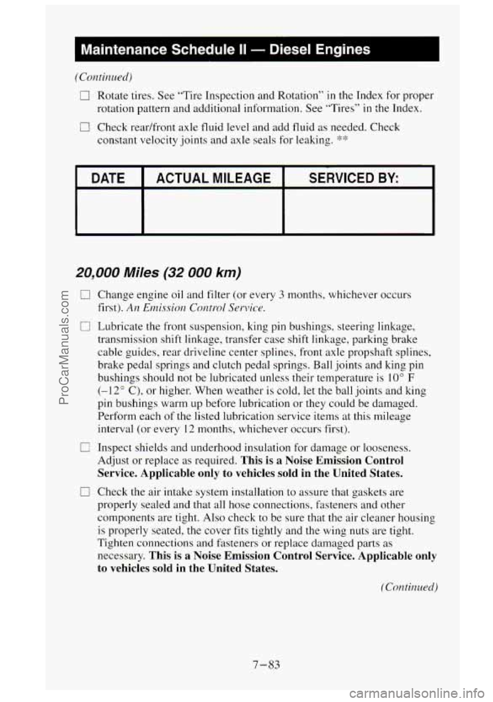 GMC SIERRA 1995 Owners Manual (COIZ~~IIL~PCJ)
0 Rotate tires. See "Tire Inspection and Rotation" in the Index for proper
rotation pattern and additional information. See "Tires"
in the Index.
0 Check readfront axle f GMC SIERRA 1995 Owners Manual (COIZ~~IIL~PCJ)
0 Rotate tires. See "Tire Inspection and Rotation" in the Index for proper
rotation pattern and additional information. See "Tires"
in the Index.
0 Check readfront axle f