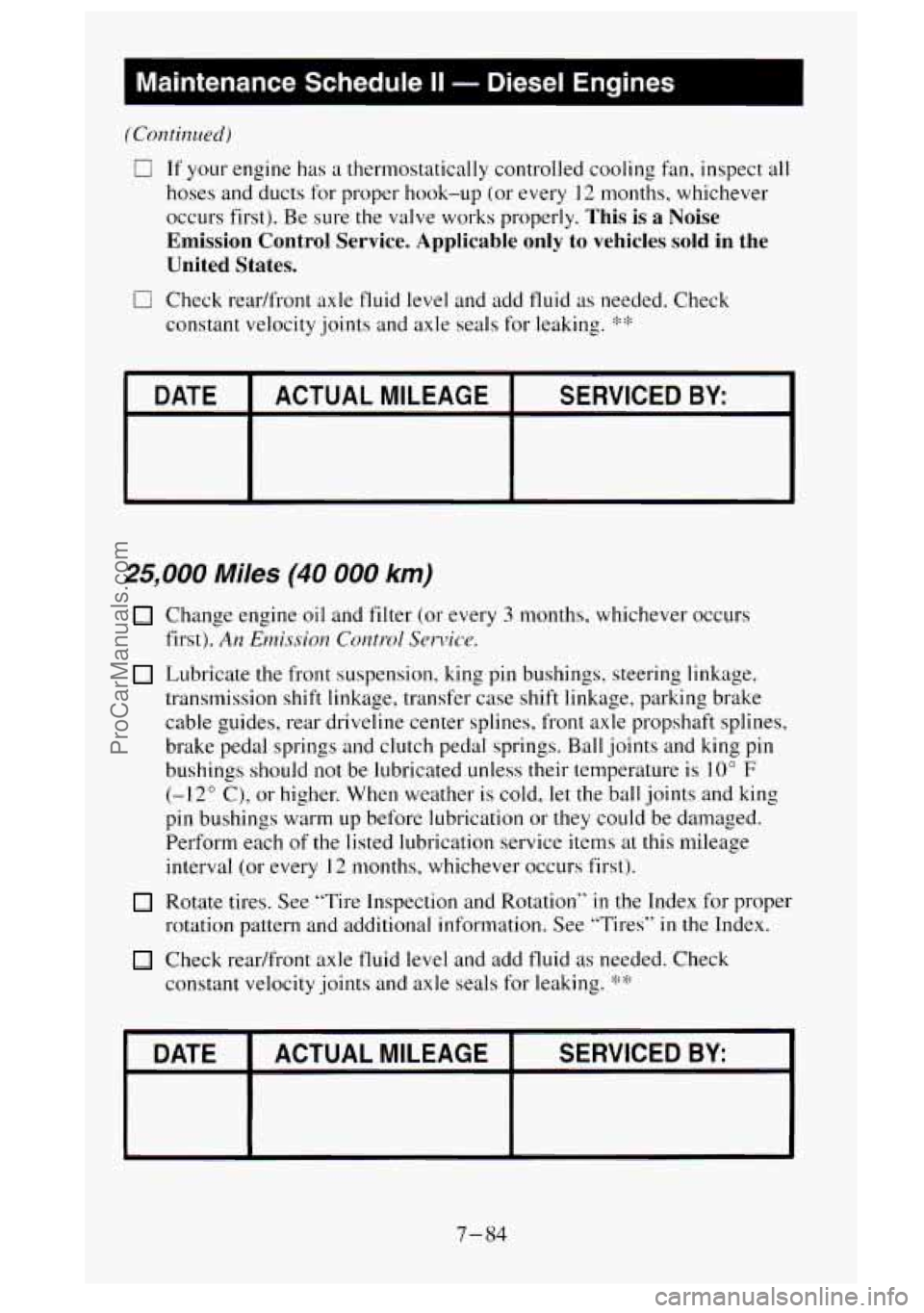 GMC SIERRA 1995 Owners Manual If your engine has a thermostatically controlled cooling fan. inspect all
hoses and ducts for propcr hook-up
(or every 12 months. whichever
occurs first). Be sure the valve works properly GMC SIERRA 1995 Owners Manual If your engine has a thermostatically controlled cooling fan. inspect all
hoses and ducts for propcr hook-up
(or every 12 months. whichever
occurs first). Be sure the valve works properly