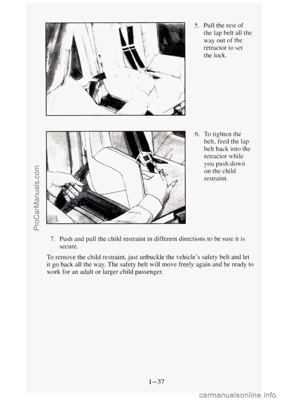 GMC SIERRA 1995 Workshop Manual 5.
6.
Pull the rest of
the lap belt all
way out of the
retractor
to set
the lock.
the
To tighten the
belt. feed the
lap
belt back into the
retractor while
you push down
on the GMC SIERRA 1995 Workshop Manual 5.
6.
Pull the rest of
the lap belt all
way out of the
retractor
to set
the lock.
the
To tighten the
belt. feed the
lap
belt back into the
retractor while
you push down
on the