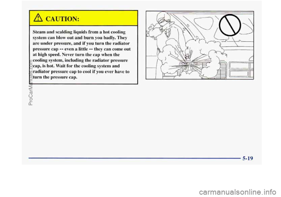 GMC SIERRA 1998  Owners Manual A CAUTION: 
Steam  and  scalding  liquids  from a 
system  can blow out  and  burn  you badly.  They 
are  under  pressure,  and  if you  turn  the  radiator 
pressure  cap 
-- even a little -- they  