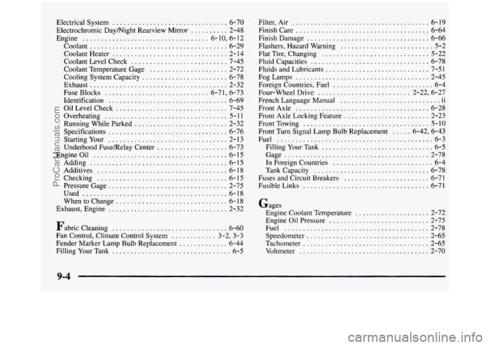 GMC SIERRA 1997 Owners Manual Electrical System ............................... 6-70
Engine
.................................. 6-10. 6-12
Electrochromic
Daymight Rearview Mirror
.......... 2-48
Coolant
.................. GMC SIERRA 1997 Owners Manual Electrical System ............................... 6-70
Engine
.................................. 6-10. 6-12
Electrochromic
Daymight Rearview Mirror
.......... 2-48
Coolant
..................