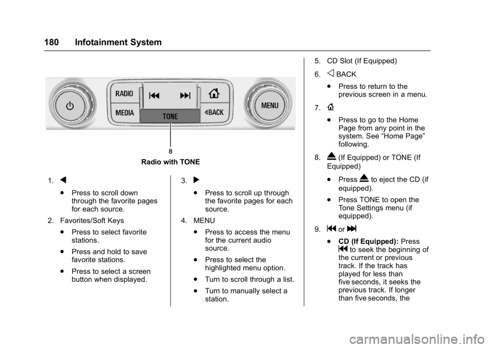 GMC SIERRA 1500 2017  Owners Manual GMC Sierra/Sierra Denali Owner Manual (GMNA-Localizing-U.S./Canada/
Mexico-9955992) - 2017 - crc - 5/3/16
180 Infotainment System
Radio with TONE
1.
q
. Press to scroll down
through the favorite pages