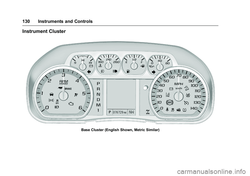 GMC SIERRA 1500 2016 Owners Manual GMC Sierra Owner Manual (GMNA-Localizing-U.S./Canada/Mexico-
9234758) - 2016 - crc - 11/9/15
130 Instruments and Controls
Instrument Cluster
Base Cluster (English Shown, Metric Similar) GMC SIERRA 1500 2016 Owners Manual GMC Sierra Owner Manual (GMNA-Localizing-U.S./Canada/Mexico-
9234758) - 2016 - crc - 11/9/15
130 Instruments and Controls
Instrument Cluster
Base Cluster (English Shown, Metric Similar)