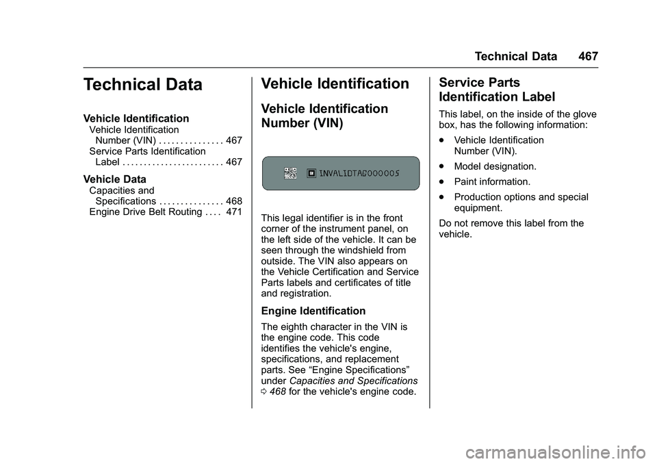 GMC SIERRA 1500 2016  Owners Manual GMC Sierra Owner Manual (GMNA-Localizing-U.S./Canada/Mexico-
9234758) - 2016 - crc - 11/9/15
Technical Data 467
Technical Data
Vehicle Identification
Vehicle IdentificationNumber (VIN) . . . . . . . .