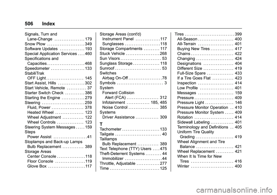GMC SIERRA 1500 2016  Owners Manual GMC Sierra Owner Manual (GMNA-Localizing-U.S./Canada/Mexico-
9234758) - 2016 - crc - 11/9/15
506 Index
Signals, Turn andLane-Change . . . . . . . . . . . . . . . . . 179
Snow Plow . . . . . . . . . . 
