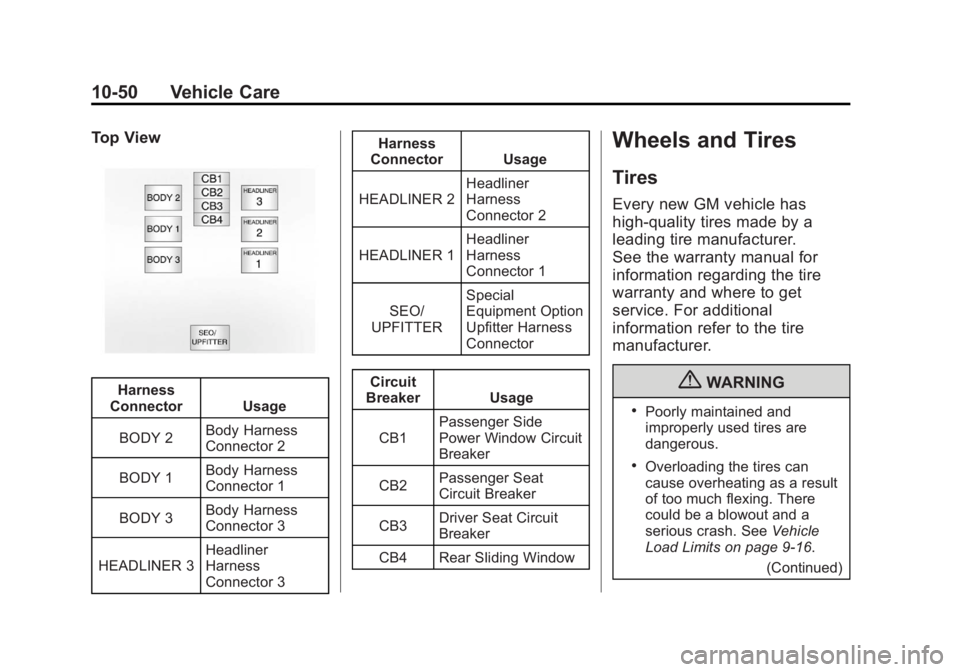 GMC SIERRA 1500 2012 Owners Manual Black plate (50,1)GMC Sierra Owner Manual - 2012 - CRC - 11/15/11
10-50 Vehicle Care
Top View
Harness
Connector Usage
BODY 2 Body Harness
Connector 2
BODY 1 Body Harness
Connector 1
BODY 3 Body Harnes GMC SIERRA 1500 2012 Owners Manual Black plate (50,1)GMC Sierra Owner Manual - 2012 - CRC - 11/15/11
10-50 Vehicle Care
Top View
Harness
Connector Usage
BODY 2 Body Harness
Connector 2
BODY 1 Body Harness
Connector 1
BODY 3 Body Harnes