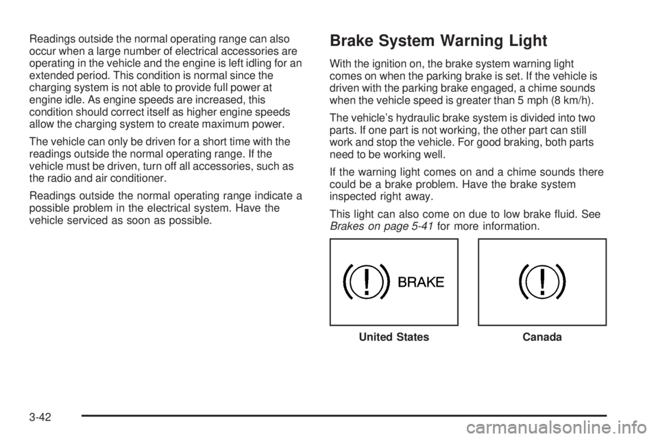 GMC SIERRA 1500 2009  Owners Manual Readings outside the normal operating range can also
occur when a large number of electrical accessories are
operating in the vehicle and the engine is left idling for an
extended period. This conditi