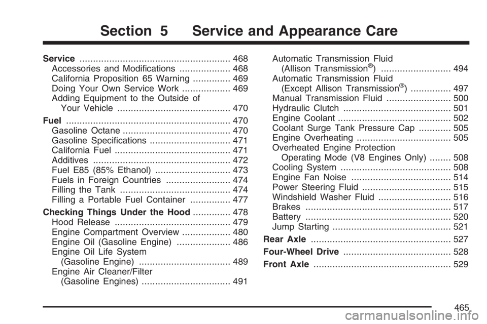 GMC SIERRA CLASSIC 2007  Owners Manual Service........................................................ 468
Accessories and Modi�cations................... 468
California Proposition 65 Warning.............. 469
Doing Your Own Service Work.