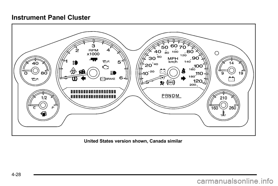 GMC SIERRA DENALI 2010 Owners Manual Instrument Panel Cluster
United States version shown, Canada similar
4-28 GMC SIERRA DENALI 2010 Owners Manual Instrument Panel Cluster
United States version shown, Canada similar
4-28