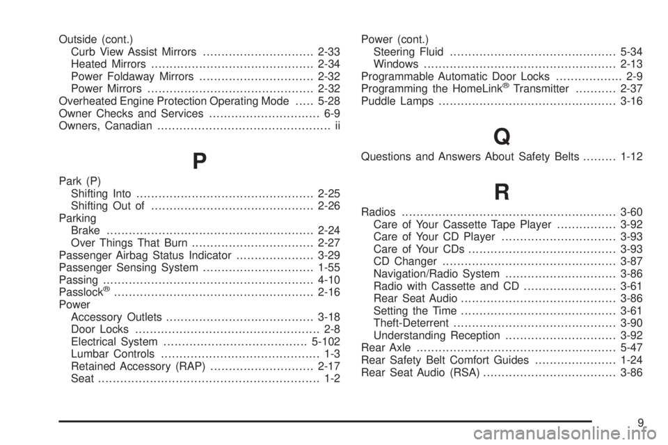 GMC SIERRA DENALI 2005  Owners Manual Outside (cont.)
Curb View Assist Mirrors..............................2-33
Heated Mirrors............................................2-34
Power Foldaway Mirrors...............................2-32
Powe