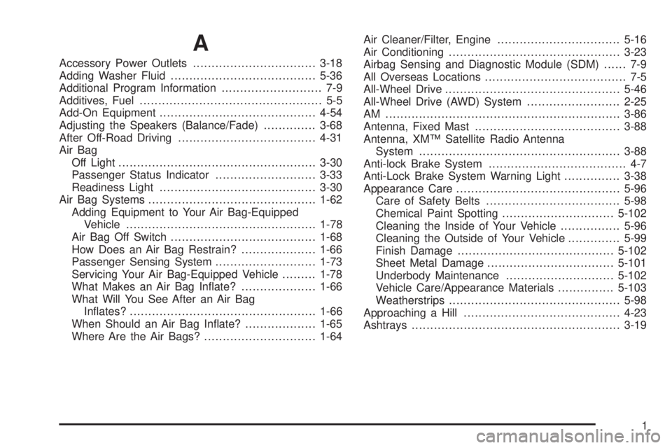 GMC SIERRA DENALI 2004  Owners Manual A
Accessory Power Outlets.................................3-18
Adding Washer Fluid.......................................5-36
Additional Program Information........................... 7-9
Additives, F