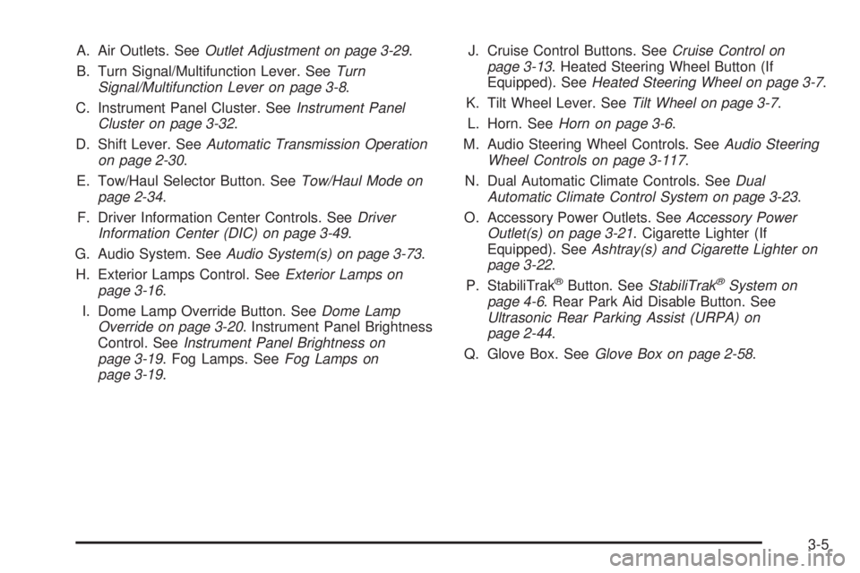 GMC YUKON DENALI 2008  Owners Manual A. Air Outlets. SeeOutlet Adjustment on page 3-29.
B. Turn Signal/Multifunction Lever. SeeTurn
Signal/Multifunction Lever on page 3-8.
C. Instrument Panel Cluster. SeeInstrument Panel
Cluster on page 