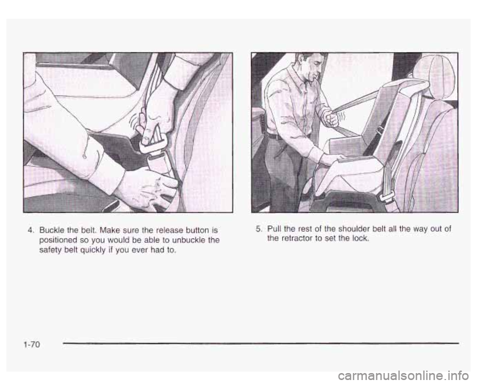 GMC YUKON DENALI 2003 Manual PDF 4. Buckle the belt. Make sure the release button is
positioned so you would be able to unbuckle the
safety belt quickly
if you ever had to.
5. Pull the rest of the shoulder belt all the GMC YUKON DENALI 2003 Manual PDF 4. Buckle the belt. Make sure the release button is
positioned so you would be able to unbuckle the
safety belt quickly
if you ever had to.
5. Pull the rest of the shoulder belt all the