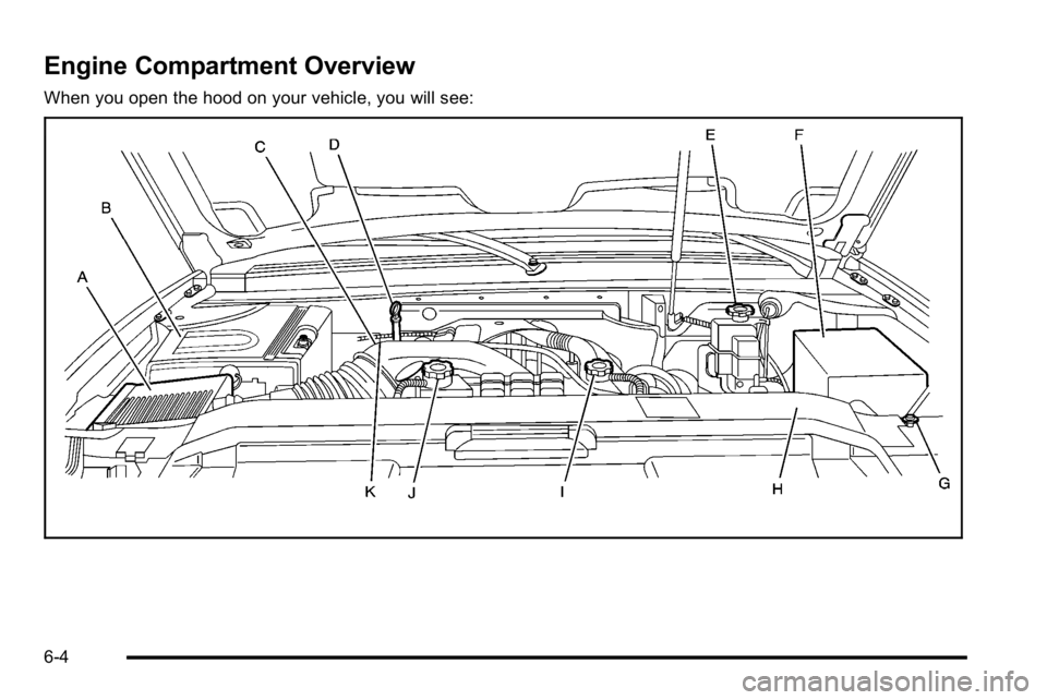GMC YUKON HYBRID 2010 Workshop Manual Engine Compartment Overview
When you open the hood on your vehicle, you will see:
6-4 GMC YUKON HYBRID 2010 Workshop Manual Engine Compartment Overview
When you open the hood on your vehicle, you will see:
6-4