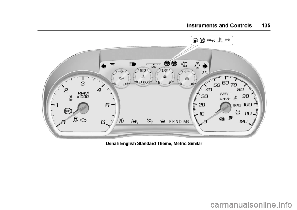 GMC YUKON XL 2017 Owners Manual GMC Yukon/Yukon XL/Denali Owner Manual (GMNA-Localizing-U.S./
Canada/Mexico-9955936) - 2017 - crc - 7/13/16
Instruments and Controls 135
Denali English Standard Theme, Metric Similar GMC YUKON XL 2017 Owners Manual GMC Yukon/Yukon XL/Denali Owner Manual (GMNA-Localizing-U.S./
Canada/Mexico-9955936) - 2017 - crc - 7/13/16
Instruments and Controls 135
Denali English Standard Theme, Metric Similar