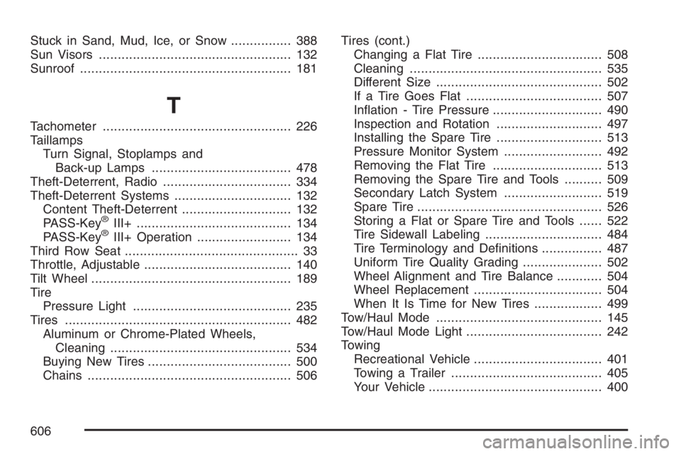 GMC YUKON XL 2007 Owners Manual Stuck in Sand, Mud, Ice, or Snow................ 388
Sun Visors................................................... 132
Sunroof........................................................ 181
T
Tachometer. GMC YUKON XL 2007 Owners Manual Stuck in Sand, Mud, Ice, or Snow................ 388
Sun Visors................................................... 132
Sunroof........................................................ 181
T
Tachometer.