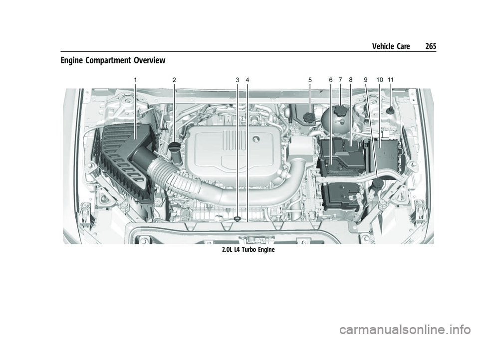 GMC ACADIA 2023 Owners Manual GMC Acadia/Acadia Denali Owner Manual (GMNA-Localizing-U.S./Canada/
Mexico-16402009) - 2023 - CRC - 3/28/22
Vehicle Care 265
Engine Compartment Overview
2.0L L4 Turbo Engine GMC ACADIA 2023 Owners Manual GMC Acadia/Acadia Denali Owner Manual (GMNA-Localizing-U.S./Canada/
Mexico-16402009) - 2023 - CRC - 3/28/22
Vehicle Care 265
Engine Compartment Overview
2.0L L4 Turbo Engine