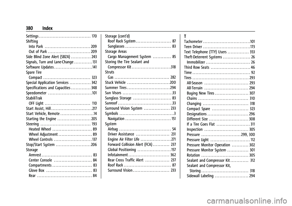 GMC ACADIA 2023 Workshop Manual GMC Acadia/Acadia Denali Owner Manual (GMNA-Localizing-U.S./Canada/-
Mexico-16402009) - 2023 - CRC - 3/28/22
380 Index
Settings . . . . . . . . . . . . . . . . . . . . . . . . . . . . . . . . . . 170
GMC ACADIA 2023 Workshop Manual GMC Acadia/Acadia Denali Owner Manual (GMNA-Localizing-U.S./Canada/-
Mexico-16402009) - 2023 - CRC - 3/28/22
380 Index
Settings . . . . . . . . . . . . . . . . . . . . . . . . . . . . . . . . . . 170