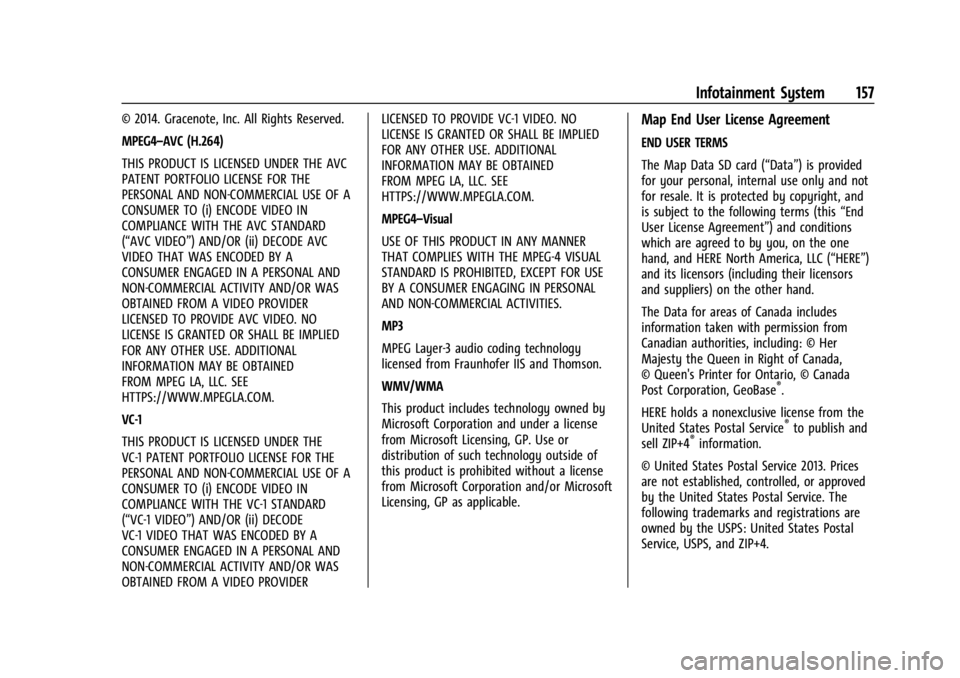 GMC CANYON 2022 Owners Manual GMC Canyon/Canyon Denali Owner Manual (GMNA-Localizing-U.S./Canada-
15275607) - 2022 - CRC - 11/2/21
Infotainment System 157
© 2014. Gracenote, Inc. All Rights Reserved.
MPEG4–AVC (H.264)
THIS PROD GMC CANYON 2022 Owners Manual GMC Canyon/Canyon Denali Owner Manual (GMNA-Localizing-U.S./Canada-
15275607) - 2022 - CRC - 11/2/21
Infotainment System 157
© 2014. Gracenote, Inc. All Rights Reserved.
MPEG4–AVC (H.264)
THIS PROD