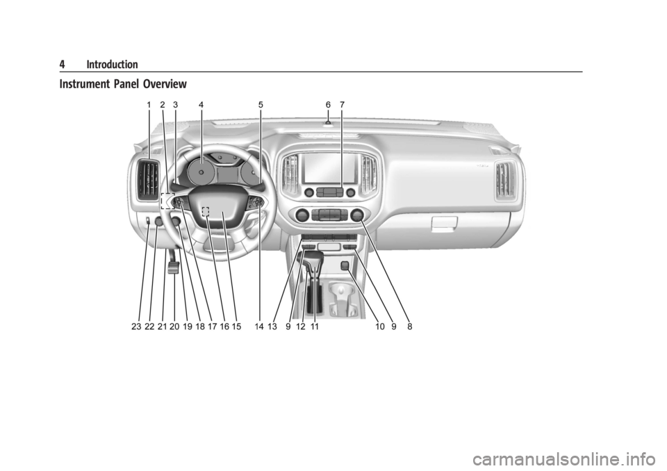 GMC CANYON 2022 Owners Manual GMC Canyon/Canyon Denali Owner Manual (GMNA-Localizing-U.S./Canada-
15275607) - 2022 - CRC - 11/2/21
4 Introduction
Instrument Panel Overview GMC CANYON 2022 Owners Manual GMC Canyon/Canyon Denali Owner Manual (GMNA-Localizing-U.S./Canada-
15275607) - 2022 - CRC - 11/2/21
4 Introduction
Instrument Panel Overview