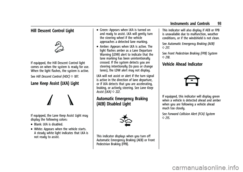 GMC CANYON 2023 Owners Manual GMC Canyon/Canyon Denali Owner Manual (GMNA-Localizing-U.S./Canada/
Mexico-16510661) - 2023 - CRC - 11/30/22
Instruments and Controls 93
Hill Descent Control Light
If equipped, the Hill Descent Contro GMC CANYON 2023 Owners Manual GMC Canyon/Canyon Denali Owner Manual (GMNA-Localizing-U.S./Canada/
Mexico-16510661) - 2023 - CRC - 11/30/22
Instruments and Controls 93
Hill Descent Control Light
If equipped, the Hill Descent Contro