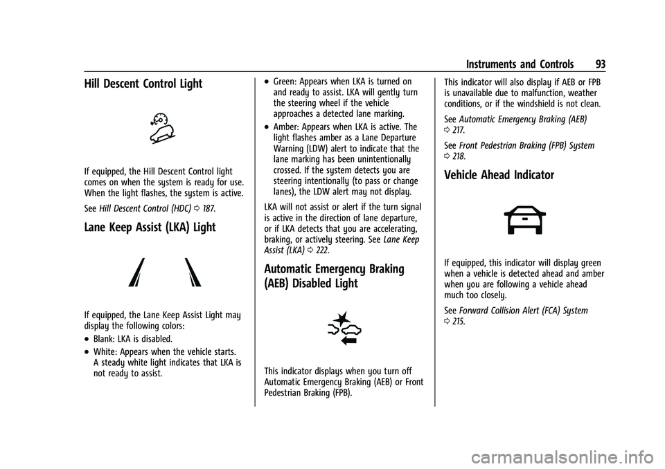 GMC CANYON 2023  Owners Manual GMC Canyon/Canyon Denali Owner Manual (GMNA-Localizing-U.S./Canada/
Mexico-16510661) - 2023 - CRC - 11/30/22
Instruments and Controls 93
Hill Descent Control Light
If equipped, the Hill Descent Contro