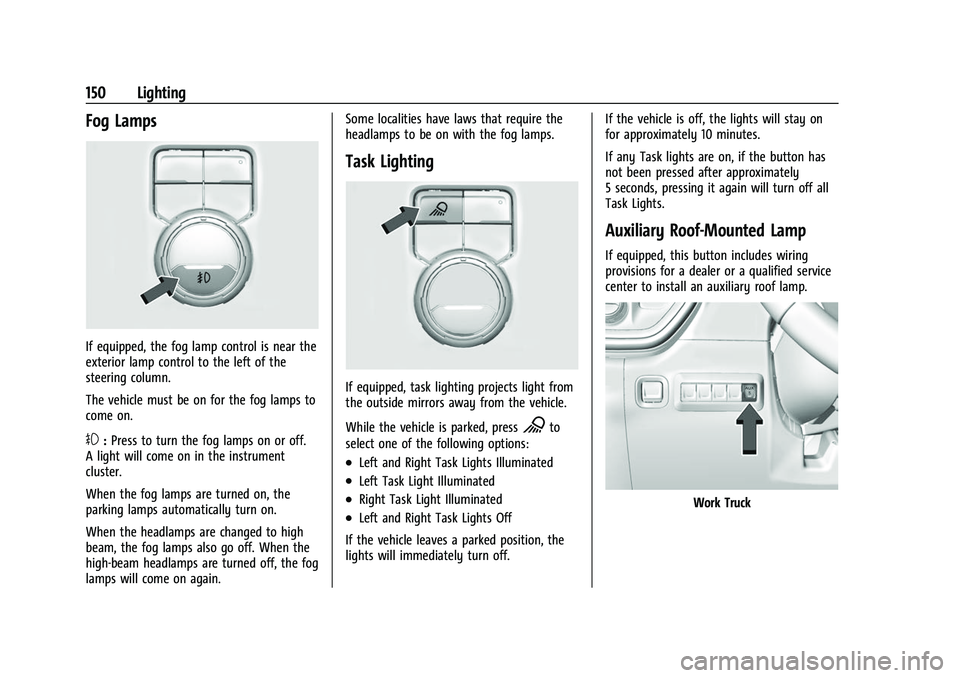 GMC SIERRA 2022  Owners Manual GMC Sierra/Sierra Denali 1500 Owner Manual (GMNA-Localizing-U.S./
Canada/Mexico-15883563) - 2022 - CRC - 11/19/21
150 Lighting
Fog Lamps
If equipped, the fog lamp control is near the
exterior lamp con