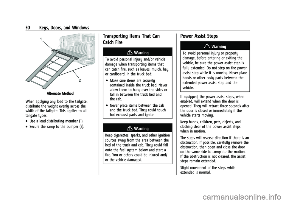 GMC SIERRA 2022  Owners Manual GMC Sierra/Sierra Denali 1500 Owner Manual (GMNA-Localizing-U.S./
Canada/Mexico-15883563) - 2022 - CRC - 11/19/21
30 Keys, Doors, and Windows
Alternate Method
When applying any load to the tailgate,
d